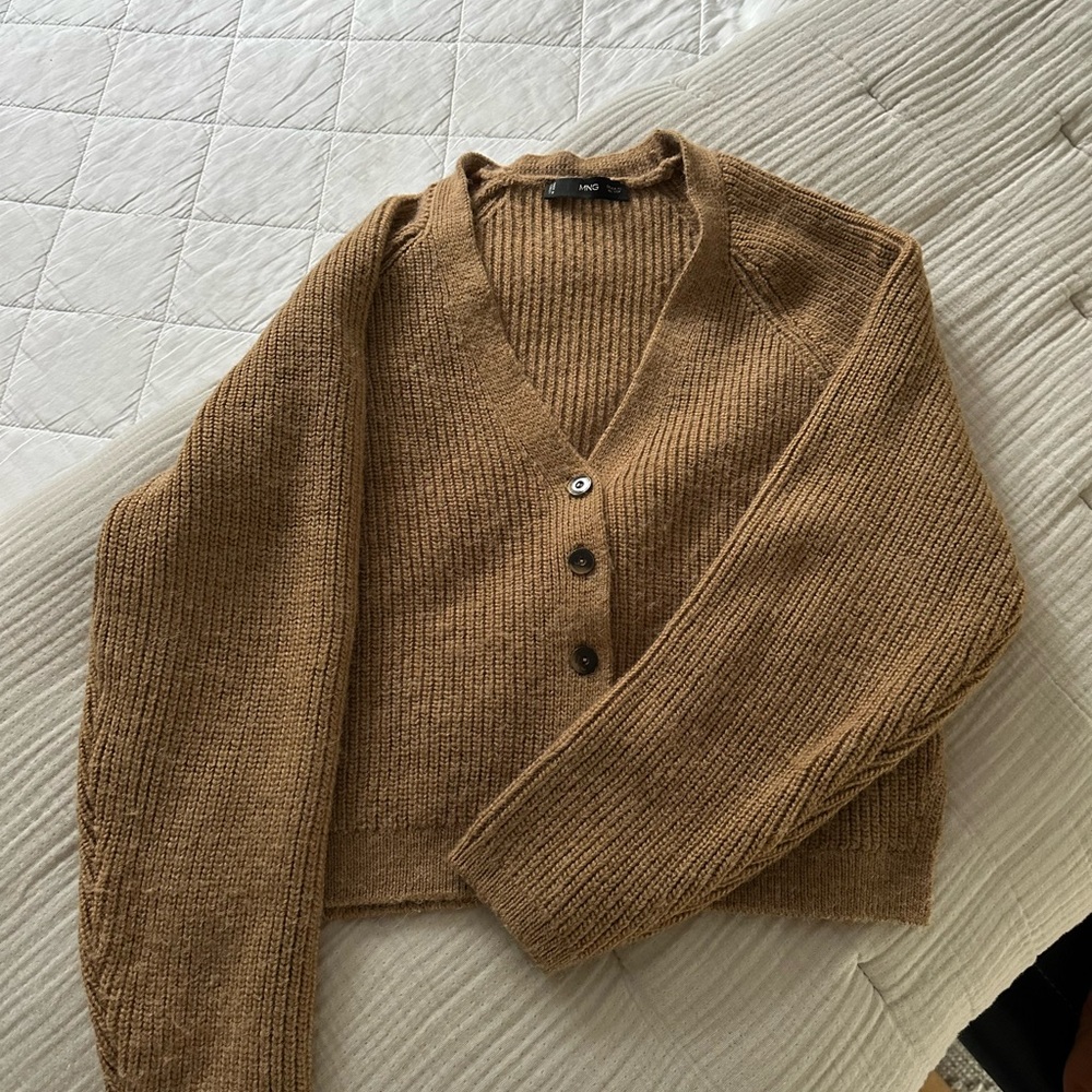 Mango Tan Knit Cardigan Sweater